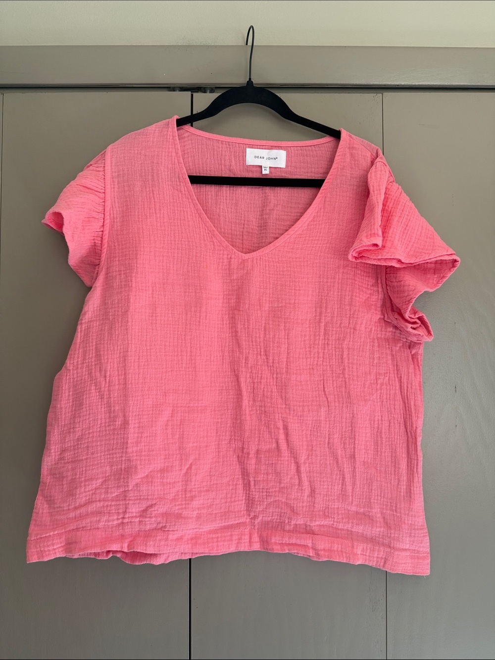 Dear John Pink V-Neck Flutter Sleeve Top